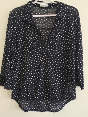 Aeropostle Navy and White Polka Dot Button-Front Shirt